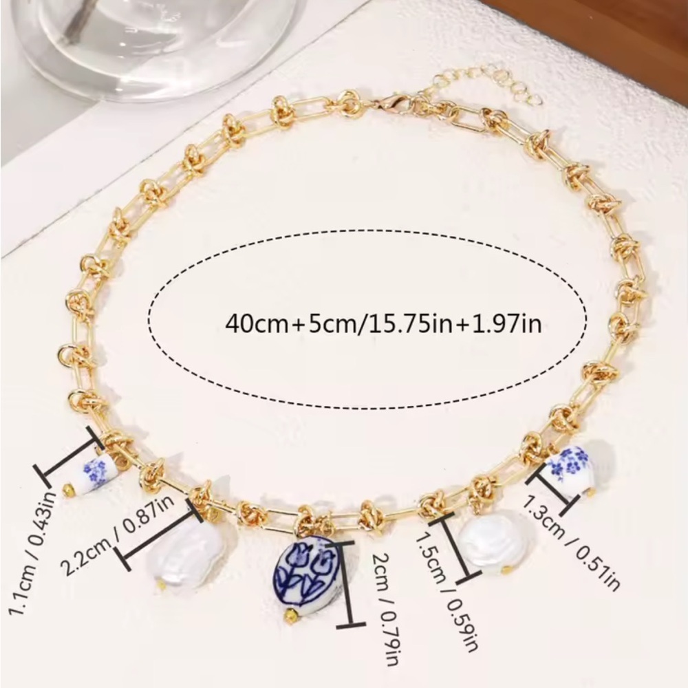 Summertime Gold and Blue Charm Necklace - Picture 3 of 16